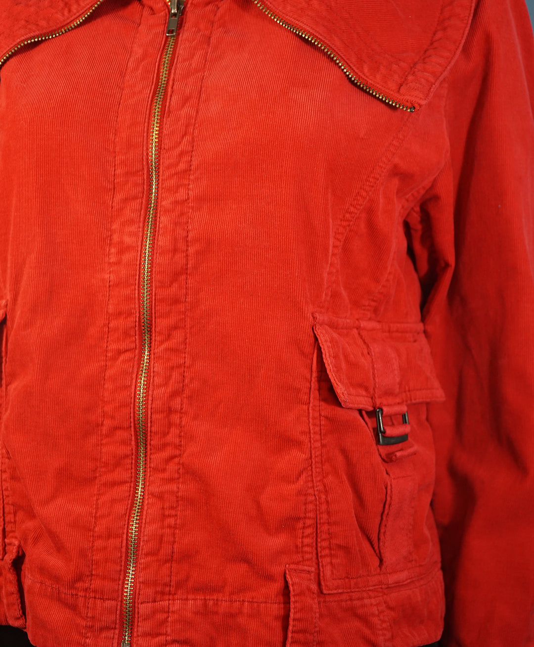 CS Sport, sportief rood corduroy jas, met rolkraag